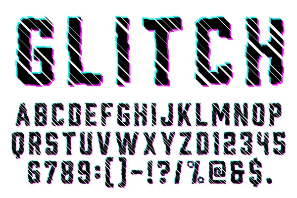 Trendy Distorted Glitch Font Typeface Letters Numbers Symbols Vector Illustration — Stock Vector