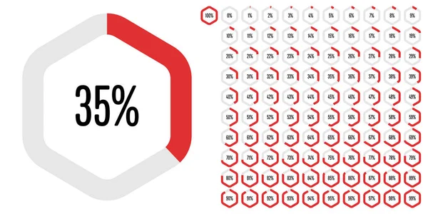 Conjunto Diagramas Porcentuales Hexágono 100 Listos Para Usar Para Diseño — Archivo Imágenes Vectoriales