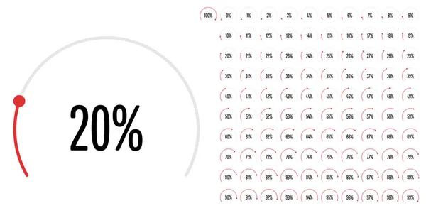 Serie Diagrammi Percentuali Del Settore Circolare 100 Pronti All Uso — Vettoriale Stock