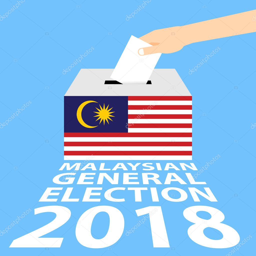 Malaysian General Elections 2018 Vector Illustration Flat Style - Hand Putting Voting Paper in the Ballot Box