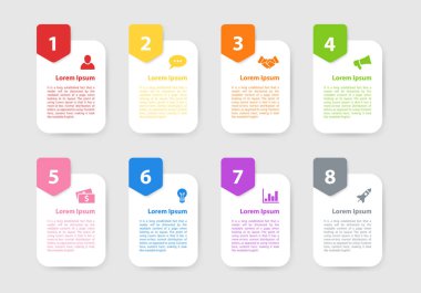Infographic tasarım iş kavramı vektör çizim 8 adımlar veya seçenekleri veya işlemi ile temsil iş akışı veya faaliyet raporu veya sunum için diyagramı