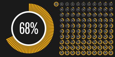 Daire yüzde diyagramlara 100 hazır kullanımlı web tasarım, kullanıcı arabirimi (UI) veya Infographic - gösterge sarı ile 0 set