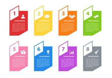 Infographic tasarım iş kavramı vektör çizim 8 adımlar veya seçenekleri veya işlemi ile temsil iş akışı veya faaliyet raporu veya sunum için diyagramı