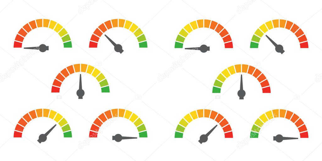 Meter sign infographic gauge element from red to green and green to red vector illustration