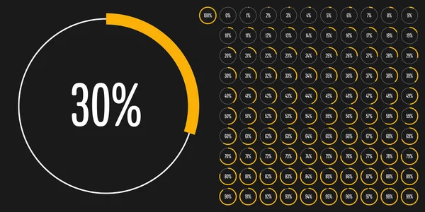 Zestaw Diagramów Procentowych Koło 100 Gotowych Użycia Dla Web Design — Wektor stockowy