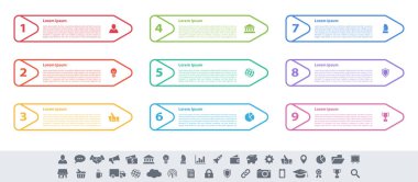 9 adım, seçenek veya süreç içeren bilgi tasarımı iş konsepti vektör çizimi iş akışı veya diyagram veya web düğmesi pankartı