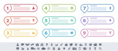 9 adım, seçenek veya süreç içeren bilgi tasarımı iş konsepti vektör çizimi iş akışı veya diyagram veya web düğmesi pankartı