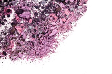 Göz farı kozmetik toz kopya alanı dağınık. Beyaz arka plan üzerinde izole çeşitli kümesi. Moda ve güzellik endüstri kavramı. Metin, doku mineral makyaj için soyut, yer