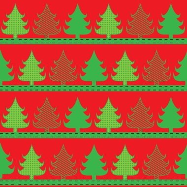 Şık yılbaşı ağacı desen. Vektör çizim kırmızı ve yeşil tasarım hediye paketleme
