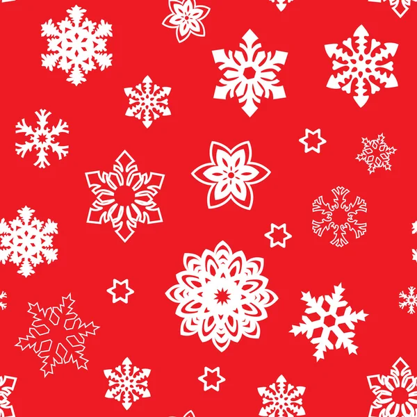 Rode naadloze patroon met sneeuwvlok en stippen. Eindeloze winter achtergrond. Klassieke retro-stijl. Witte silhouet — Stockvector