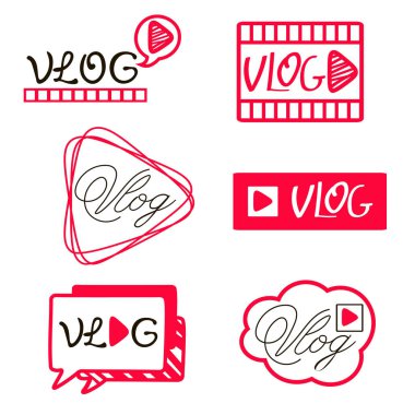 Vlog veya video bloglama kanal düğmeleri ayarlayın. Vektör çizim.
