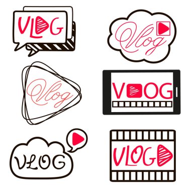 Vlog veya video bloglama video kanalı düğmeleri ayarlayın. Vektör çizim.