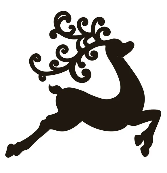 Veado de Natal. Ilustração vetorial de uma rena silhueta preta isolada sobre fundo branco — Vetor de Stock