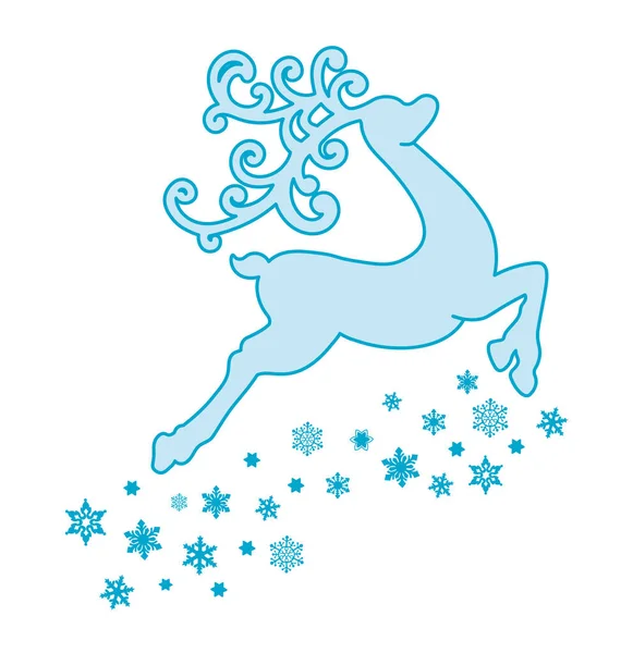 Рождественские олени и снежинки. Векторная иллюстрация синего силуэта северного оленя на белом фоне — стоковый вектор