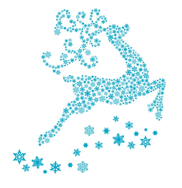 Рождественские олени и снежинки. Векторная иллюстрация синего силуэта северного оленя на белом фоне — стоковый вектор