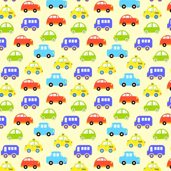 Tło dla chłopców. Wektorowych ilustracji wektorowych Transport samochodów kolorowy wzór — Wektor stockowy