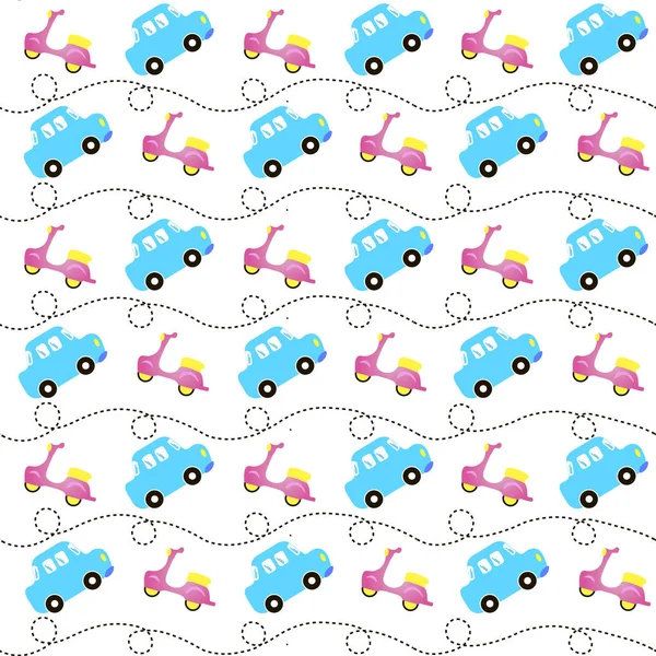 Funny flying cars and mopeds, seamless pattern, kids background vintage transport — Stock Vector