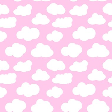 Pembe gökyüzü bulutlu, Dikişsiz desen vektör. Tasarım ve bebek sanat duş beyaz