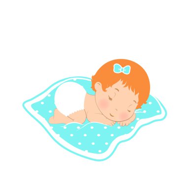 Bebek Uyku logo simge. tatlı kız bebek bezi uyuyor. Beyaz bir arka planda vektör çizim yeni doğmuş. çocuk uyku şirin illüstrasyon