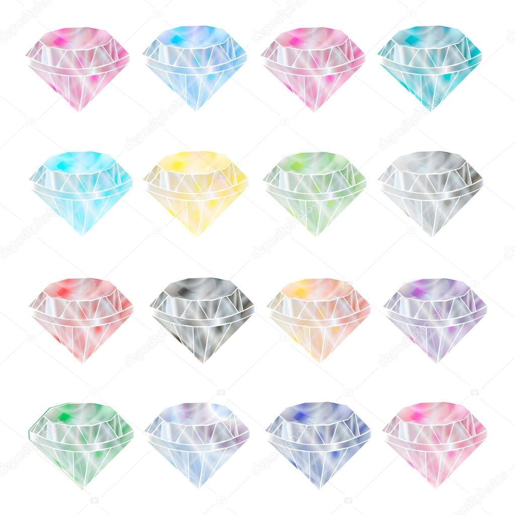 Gems, icon gems, ruby, sapphire, emerald, brilliant, diamond, aquamarine. Flat design, vector illustration, vector.