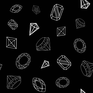 Vektör kristal elmas siyah ve beyaz el çekilmiş sorunsuz arka plan
