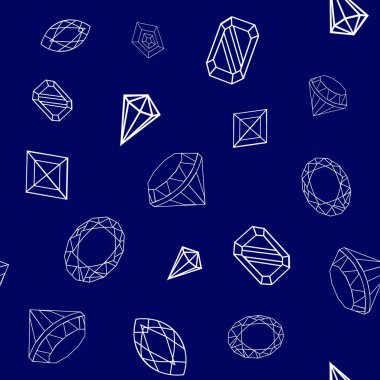 Beyaz arka plan üzerinde farklı kesim üzerinden dağınık değerli taşlar ile Seamless modeli. Vektör çizim