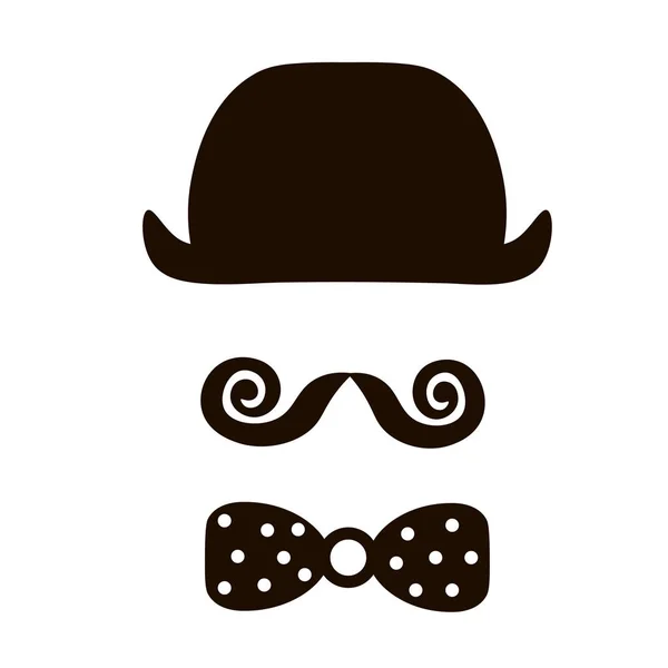 Hipster Retro Vintage Vector Icon. man met de hoed, snor en bowtie — Stockvector