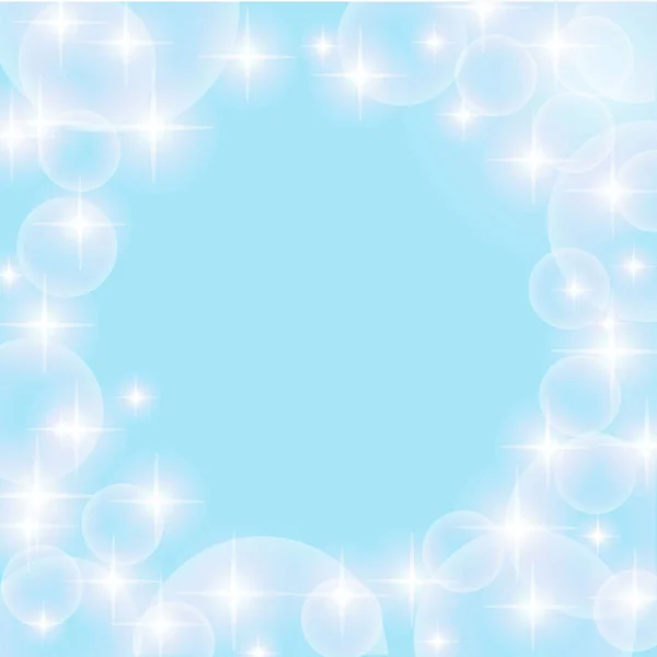 Rahmen transparente Blasen auf blauem Hintergrund. leuchtender Hintergrund. helle blaue abstrakte Blasen Kinder Hintergrund — Stockvektor
