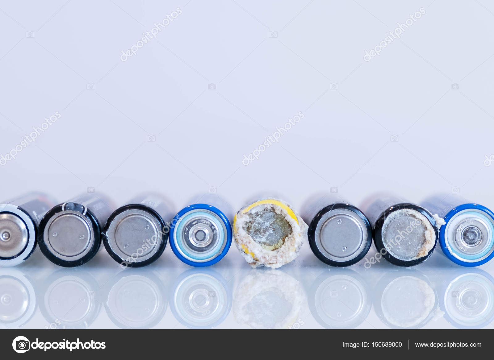 Old battery was leaking, hazardous waste. abstract background of