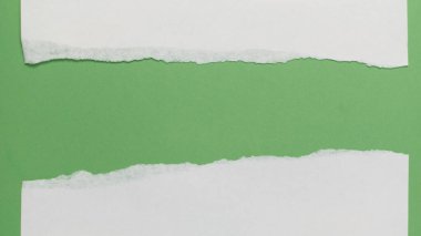 Yeşildeki yırtık kağıt şeridi. Beyaz arkaplanda yeşil arkaplanı gösteren yırtık kağıt