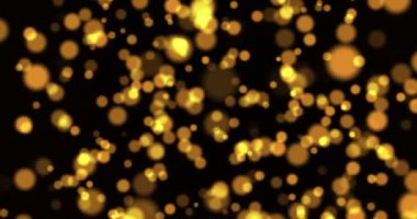 Soyut izole edilmiş, şenlikli sarı turuncu ışıklar ve bokeh. Parlak dairesel yıldızlar 3 boyutlu animasyon. Parlak şekilleri olan tatil konsepti. Yanıp sönen Noel Ağacı ışıkları