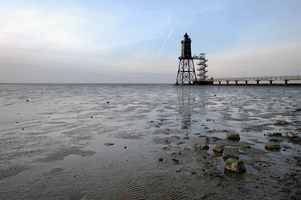 Phare Obereversand au coucher du soleil — Photo