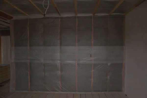 Isolamento termico e hidro costruzione isolamento della parete nuova casa residenziale — Foto Stock