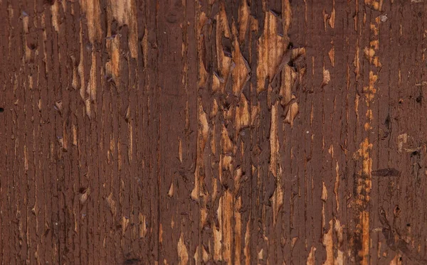 Old wooden board, brown paint drops off the board — Stock Photo, Image