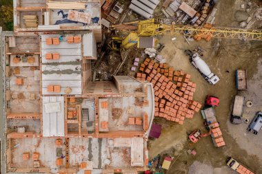 Şehirdeki yeni, çok katlı apartmanlar, üst manzara.