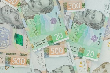 Arka plan ile yeni banknotlar Ukrayna Hryvnia. Enflasyon, iş. econimics ve finans Tema