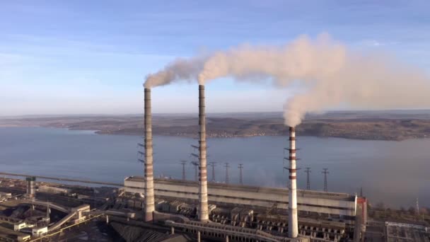 Heavy Industrial Coal Powered Electricity Plant Pipes Smoke Black White — Stock Video