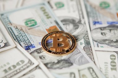 Amerikan dolarları üzerinde Altın Bitcoin. Elektronik para değişimi dolandırıcılığı