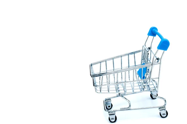 Blue shopping cart isolated on the white background — Stok fotoğraf