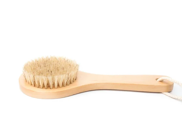 Closeup of cactus fiber body brush isolated on a white background. Natural, plastic free beauty tool. Bath and home self care concept. Flat lay, top view. Copy space for your text — Stock Photo, Image