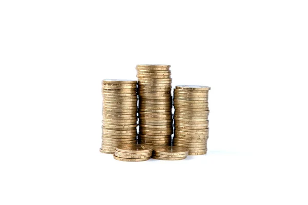 Stack of golden coins isolated on white background — Stock Photo, Image
