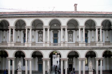 MALAN- Jan 10, 2019: Courtyard of Pinacoteca di Brera, with the Naked Napolean Statue Milan, Italy