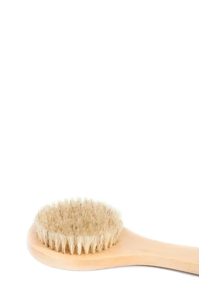 Closeup of cactus fiber body brush isolated on a white background. Natural, plastic free beauty tool. Bath and home self care concept. Flat lay, top view. Copy space for your text — Stock Photo, Image
