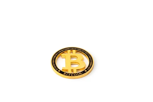 Oro Bitcoin Físico Aislado Sobre Fondo Blanco —  Fotos de Stock