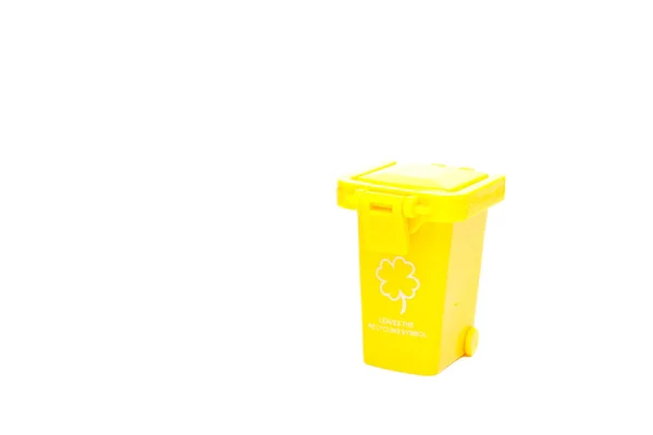 Large Yellow Trash Can Wheel Isolated White Background — Stok fotoğraf