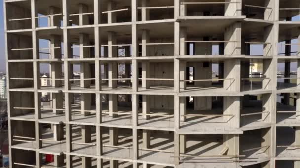 Aerial View Concrete Frame Tall Apartment Building Construction City — Stock Video