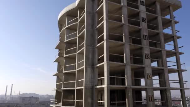 Aerial View Concrete Frame Tall Apartment Building Construction City — Stock Video