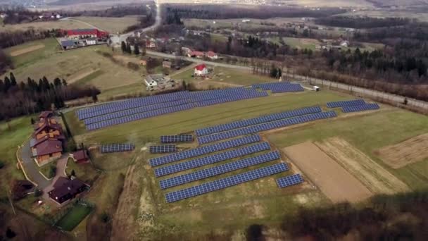 Aerial View Blue Solar Photo Voltaic Panels System Producing Renewable — Stock Video