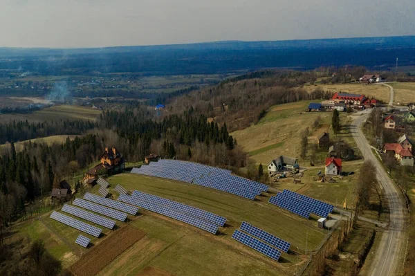 Luftaufnahme Von Blauen Solar Photovoltaik Paneele System Zur Produktion Erneuerbarer — Stockfoto