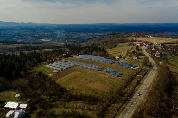 Luftaufnahme Des Großen Feldes Der Solar Photovoltaik Paneel System Produziert — Stockfoto